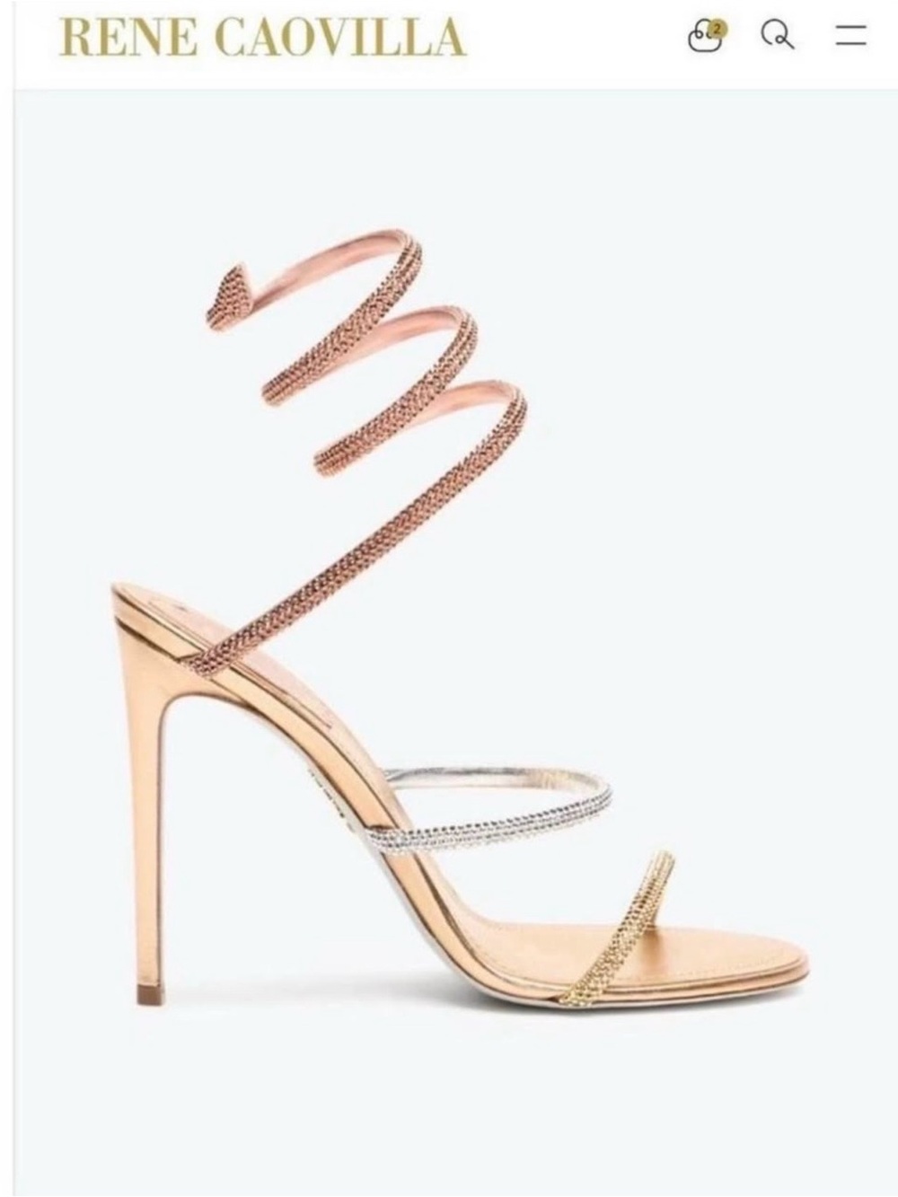 Rene Caovilla Rose Gold, Silver & Gold Spiral-Strap Stiletto Sandal